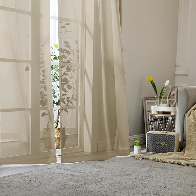 Lecloud Taupe Sheer Curtains 78 Inches Long 2 Panels, Elegant Light Filtering - Image 8