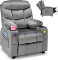 Costzon Kids Recliner Chair with Cup Holder, Adjustable Velvet Lounge Chair w/Footrest & Side Pockets for Children Boys Girls Room, Ergonomic Toddler Furniture Sofa Gifts, Kids Recliner (Gray)