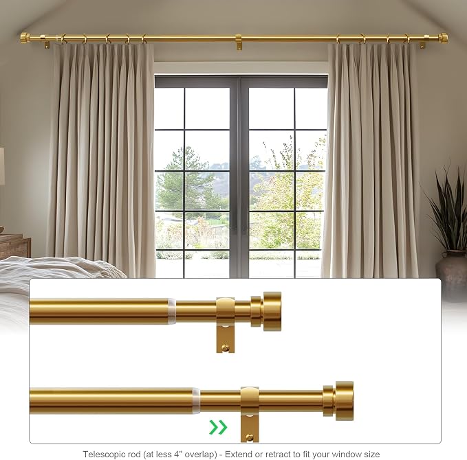Lootkell Gold Curtain Rods for Windows 66 to 120 Adjustable Modern Curtain Rod - Image 4