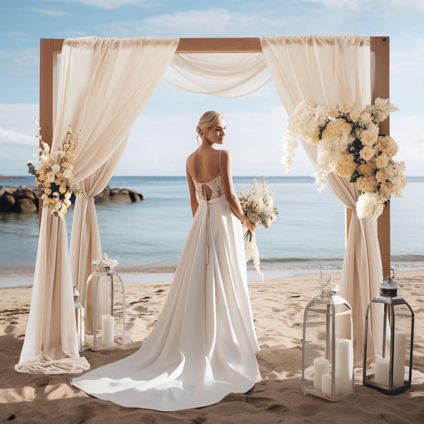 30" x 20Ft Wedding Arch Draping Fabric, 2 Panels Dark Champagne Sheer Curtain Drapes Extra Wide & Long Backdrop Curtains for Wedding Arch Ceremony Birthday Party Decorations