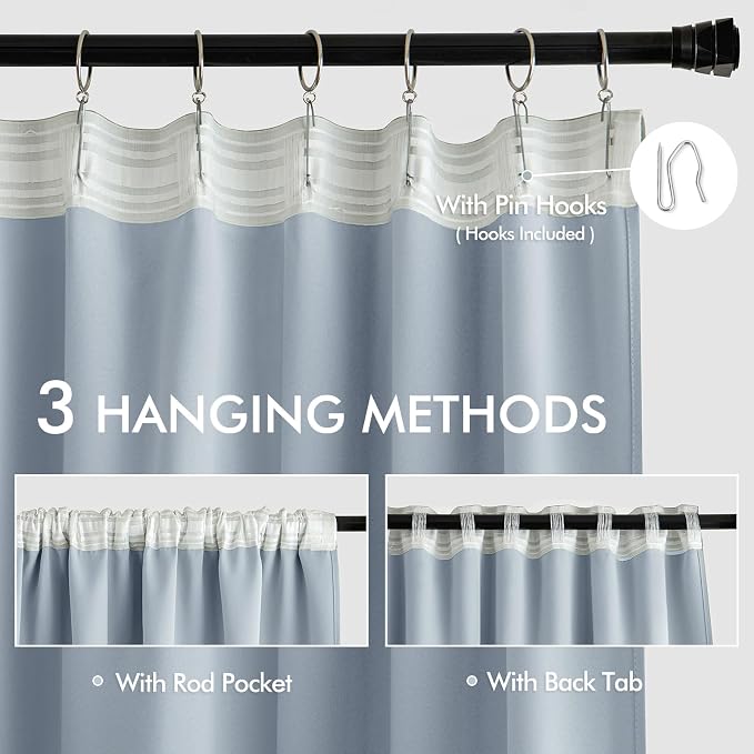 MIULEE Light Blue Back Tab Blackout Curtains 108 Inch Long 2 Panels Set - Image 3