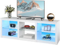WLIVE TV Stand for 55/65/75 Inch TV, Modern Entertainment Center with LED Lights & Adjustable Glass Shelves, Sturdy Media Console for Living Room, Bedroom,Gaming (White)