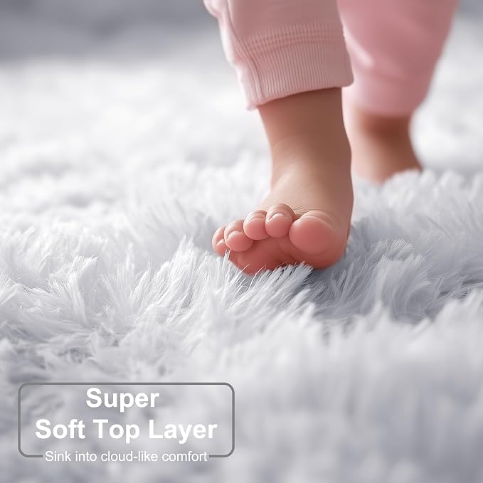 Round Rugs 5Ft White Circle Area Rug, Fluffy Fuzzy Bedroom Carpets - Image 2