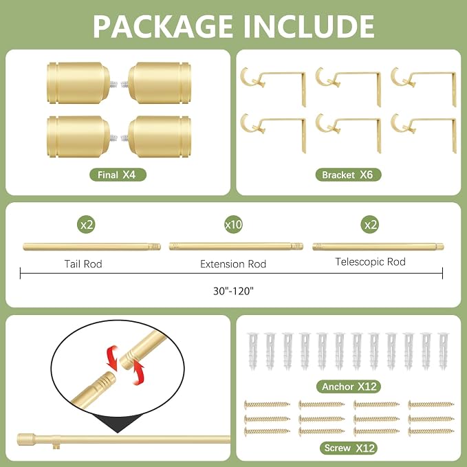 5/8” Diameter Curtain Rods 30-120 Inch, - Image 3