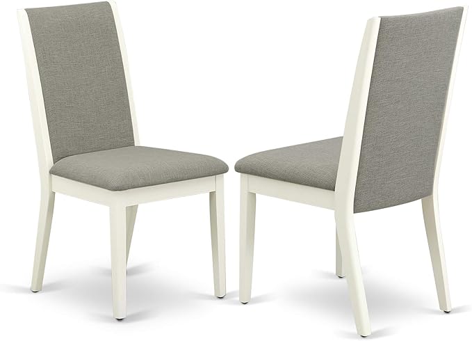 East West Furniture ANLA5-LWH-06 5 Piece Dining Room Furniture Set Includes a Round Kitchen Table with Pedestal and 4 Shitake Linen Fabric Parsons Dining Chairs, 36x36 Inch, Linen White
