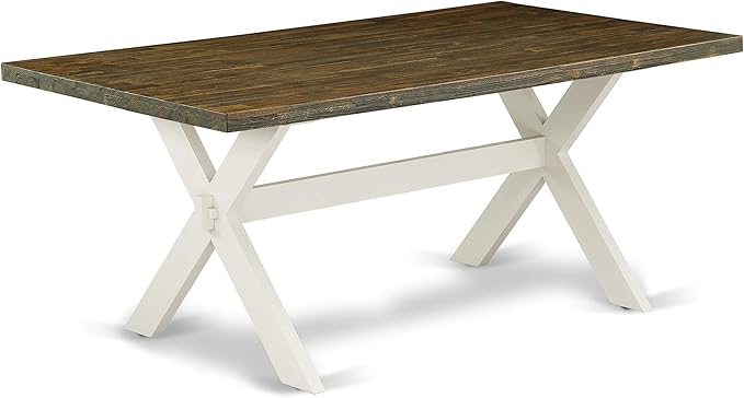 East West Furniture X077SI215-7 7 Piece Dining Table Set Consist of a Rectangle Dining Room Table with X-Legs and 6 Baby Blue Linen Fabric Upholstered Chairs, 40x72 Inch, Multi-Color