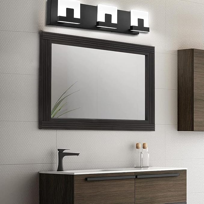 YOSHOOT Hand-Made Wooden Spliced Wall Mirror for Bathroom, Rustic Farmhouse Vanity Mirror, Décor Wall Art, Solid Wood Frame, Vertical or Horizontal Hanging, 53" x 28", Black