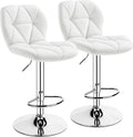 Yaheetech Barstools Set of 2, PU Leather Counter Stools Bar Chairs with Backrest, Height Adjustable Swivel Tall Chairs for Home Bar Kitchen Island, White