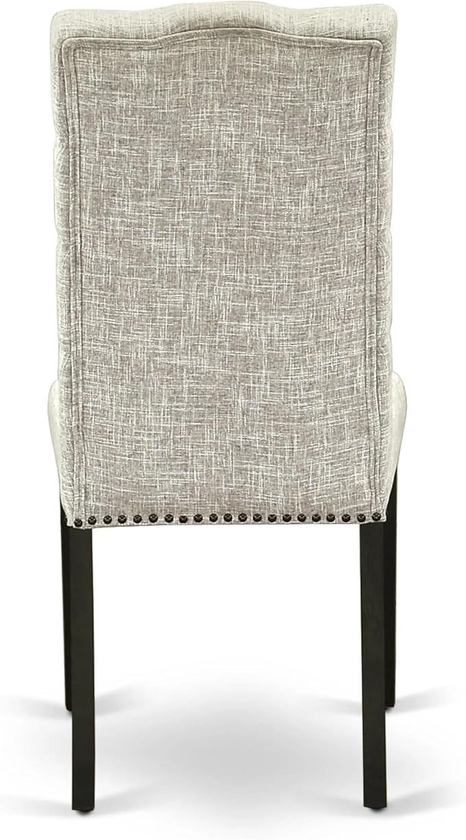 X12EL-006-35 - 13-piece Modern Dining Room Table Set a Rectangular Kitchen Table and 12 Doeskin Linen Fabric Dining Chair, 39x120 Inch, Wire Brushed Black