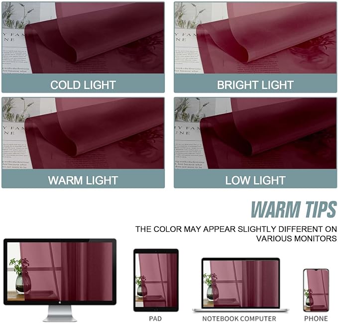 Burgundy Window Sheer Curtains 54 inch Length, Soft Airy Light Filtering Sheer - Image 6