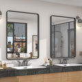 2 Pack of 22x30 Inch Black Metal Framed Bathrrom Mirror, Black Matte Rounded Rectangle Bathroom Vanity Mirror, Anti-Rust, Hangs Horizontally or Vertically
