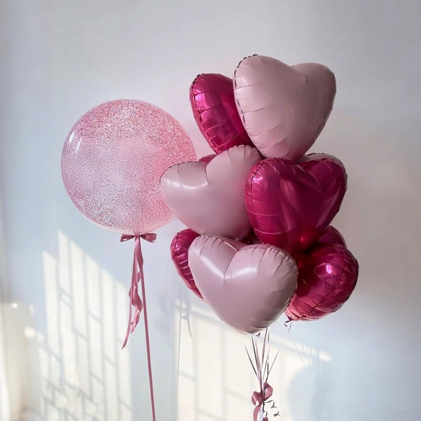 Hot Pink White Heart Balloons,12Pcs 18 Inch Light Pink Helium Foil Love Heart Shaped Balloons for Bridal Wedding Engagement Party Anniversary Birthday Baby Shower Valentines Day Decorations