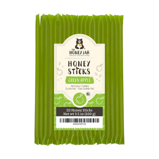 The Honey Jar Green Apple Flavored Honey Sticks - Pure Honey Straws For Tea, Coffee, or a Healthy Treat - One Teaspoon of Flavored Honey Per Stick - Made In The USA with Real Honey - (20 Count)