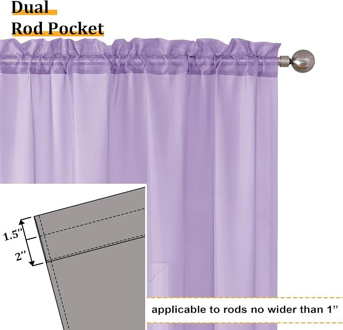 Aiyufeng Light Purple Sheer Curtain Panels Pair Sold 45 Inch Length, Light - Image 4
