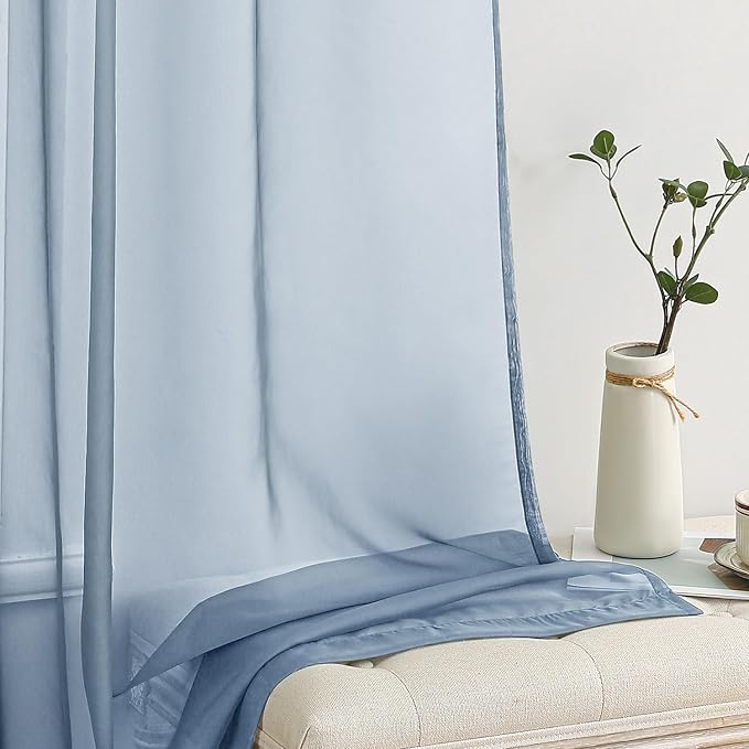 MIULEE Dusty Blue Sheer Curtains 84 Inches Long 2 Panels, Light Filtering Voile - Image 4