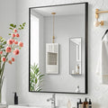 Black Bathroom Mirror, 26"x38" Rectangle Mirror, Matte Black Mirror, Metal Frame Square Corner Vanity Mirror, Wall Mounted Mirror for Modern, Living Room, Bedroom, Horizontal Or Vertical