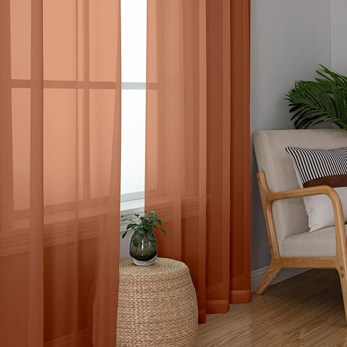 Chyhomenyc Sheer Orange Curtains 90 inches Long 2 Panels, Light Filtering Soft - Image 4