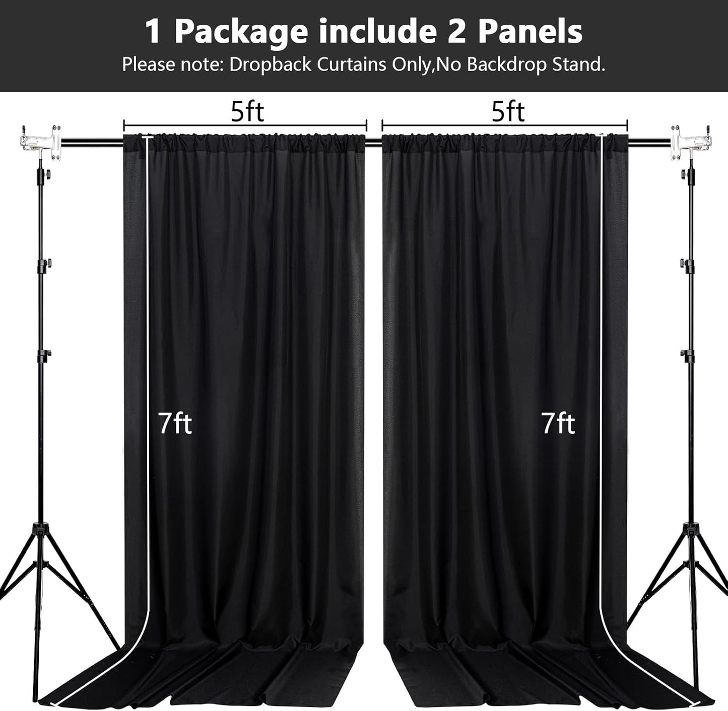 MEETSKY 10ft x 7ft Black Backdrop Curtain for Parties Black Rod Pocket Backdrop Photo Curtains Backdrop Drapes Fabric Decoration for Birthday Party Decor for Boys Teens Men, 5ft x 7ft, 2 Panels