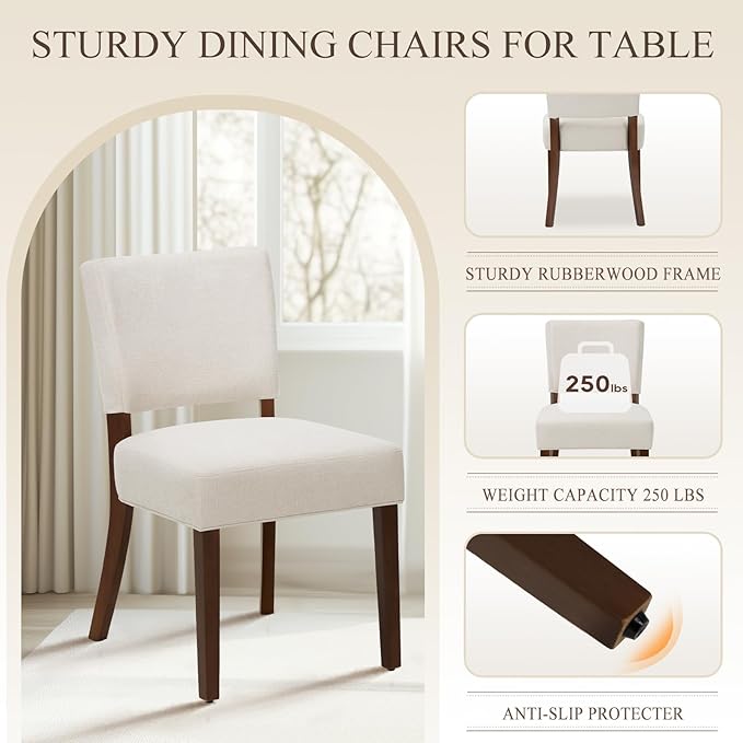 COLAMY Mid Century Modern Dining Chairs Set of 4, Upholstered Kitchen Chairs with Open Back, Fabric Side Dining Room Chairs with Wood Legs for Dining Room Kitchen Restaurant, Beige