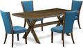 East West Furniture X777VE721-5 5 Piece Dining Table Set Includes a Rectangle Dining Room Table with X-Legs and 4 Blue Color Linen Fabric Parsons Chairs, 40x72 Inch, Multi-Color
