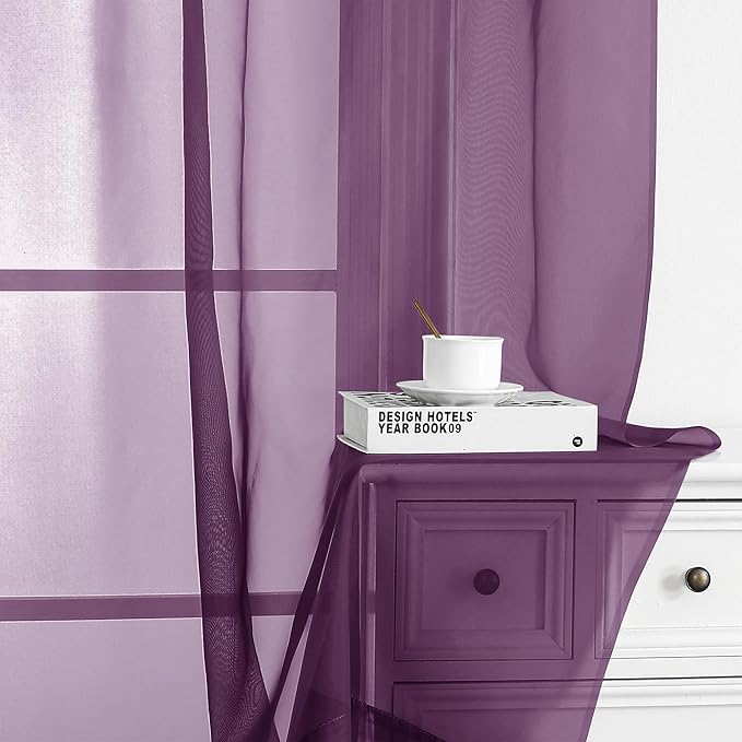 Chyhomenyc Plum Sheer Curtains 63 Inch Length 2 Panels, Rod Pocket Solid Window - Image 9