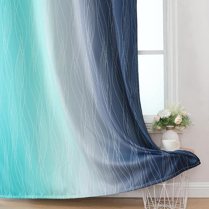 Estelar Textiler Navy Blue and Teal Ombre Blackout Curtains 45 Inch Length 2 - Image 6