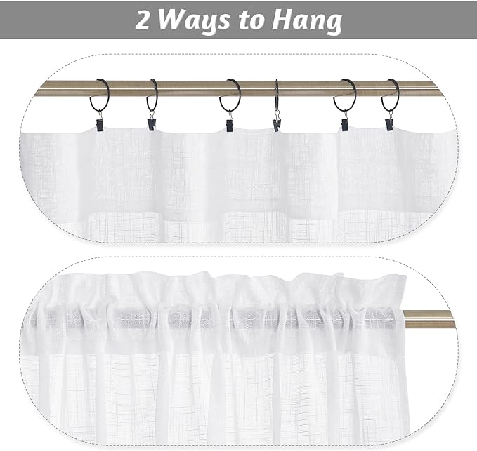 RYB HOME Half Curtains for Windows, Rod Pocket Decorative Thick Linen Burlap - Image 4