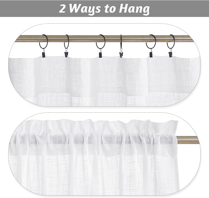 RYB HOME Kitchen Curtains, 30 inches Long Linen Rod Pocket Semi Sheer Cuartins - Image 5