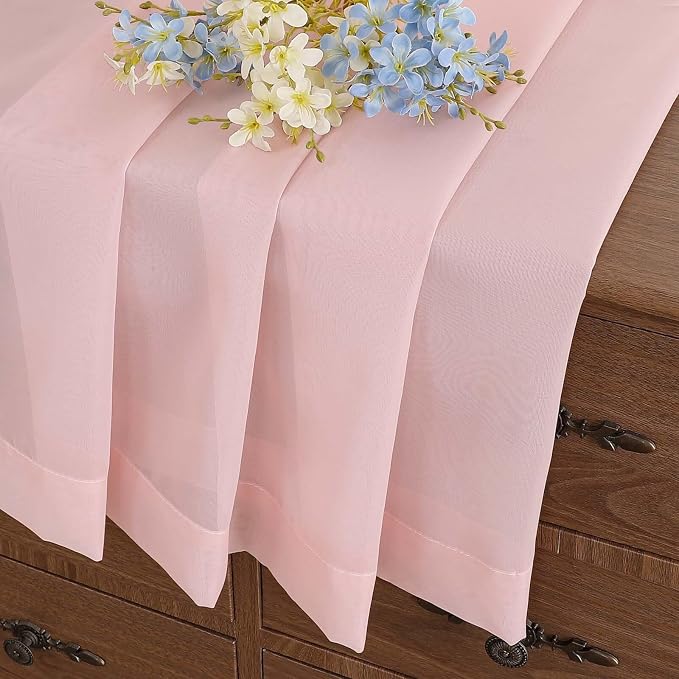 Blush Pink Window Sheer Curtains 45 Inches Length, Voile Short Curtains - Image 8