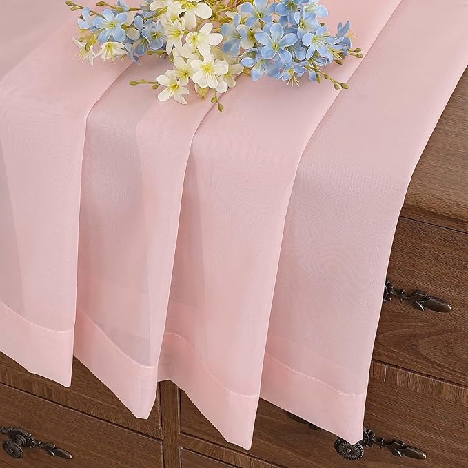 Blush Pink Valances for Windows 14 inch Length 2 Panels, Small Voile Sheer - Image 6