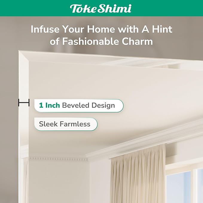 TokeShimi 55x36 Rectangle Bathroom Vanity Mirror Beveled, Tempered Frameless Wall Mirror with 1" Beveled Edge, Shatterproof Farmhouse Mirror Wall Mounted for Living Room, Entryway, Restroom
