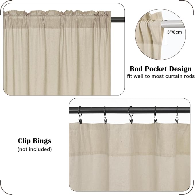 Boho Kitchen Curtains 36 Inch Length, Farmhouse Cotton Linen Tier Curtains - Image 7