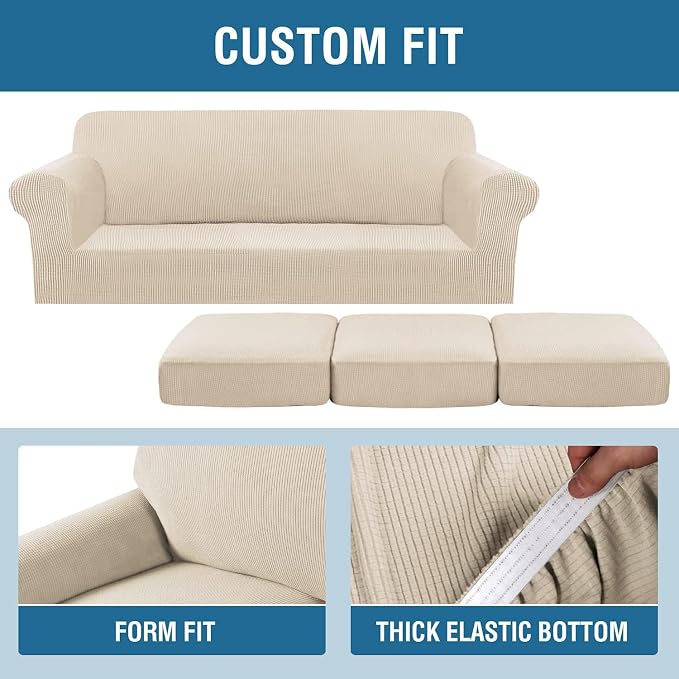 4 Piece Stretch Sofa Covers for 3 Cushion Couch Covers Furniture Slipcovers for - Image 6