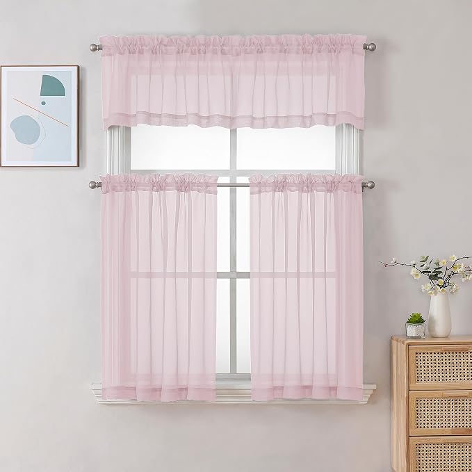 Gwine Blush Pink Valances for Windows, Small Light Filtering Rod Pocket Cafe - Image 2