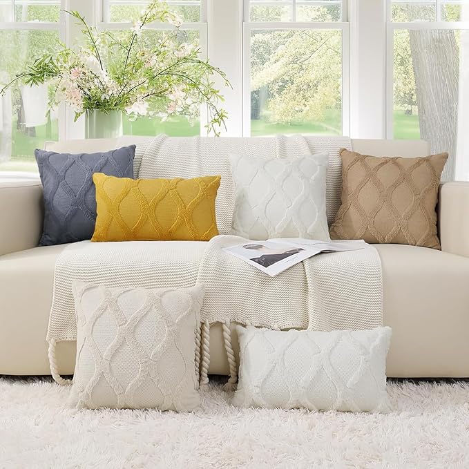 decorUhome Throw Pillow Covers 26x26 Inch Set of 2, Soft Plush Faux Fur Wool Aqua Couch Pillow Covers, Decorative Neutral Pillow Cases for Bed Sofa Living Room Home Decor