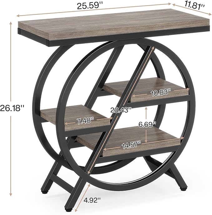 LITTLE TREE End Table, Narrow Side Table with 4-Tier Large Storage Space, Modern Bedside Table for Living Room, Home Office, Bedroom, Grey
