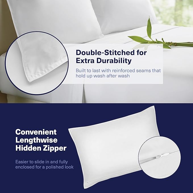 Kickoff Viscose Bamboo Sheets Full Size 4-pc 100% Organic Bamboo Viscose Bed Cooling Sheets Full Size Set Cool Bedding for hot Sleepers Sheet, Flat, Fitted, Pillowcases (Snow White, F)