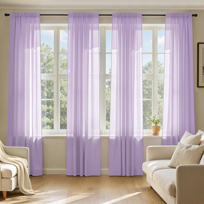 MIULEE Light Purple Sheer Curtains 96 Inches Long, 4 Panels Set, Lavender Light by MIULEE
