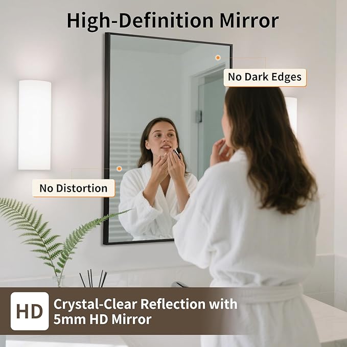 Matte Black Mirror, 24x36 Inch Aluminum Framed Rectangle Mirror, Anti-Rust, Tempered Glass, Square Corner Wall Mirror for Over Sink, Vanity, Bedroom, Entryway, Horizontal/Vertical