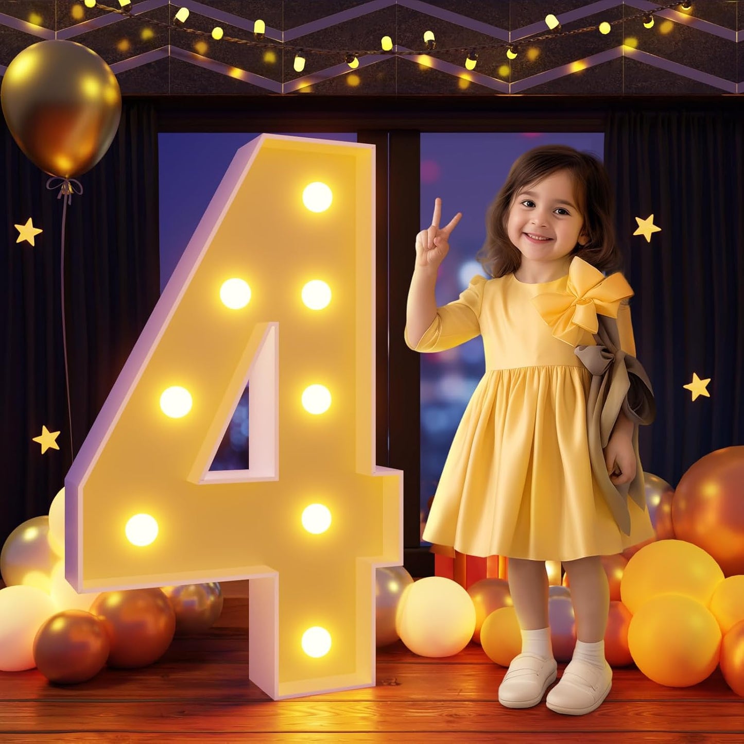 Marquee Numbers 3 Feet Tall Large Light Up Numbers 4th 14th 24th Four Ever Sweet Birthday Decorations Girl Boy Big Yellow Light Outdoor Anniversary Decorations Balloon Arch Kit Party Backdrop 4