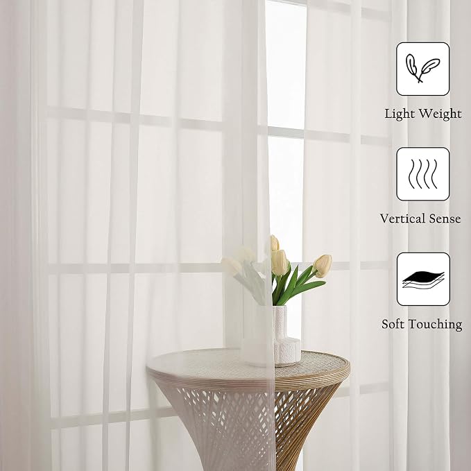 Lecloud Ivory Sheer Curtains 102 Inches Long 2 Pcs, Rod Pockets Light Filtering - Image 6