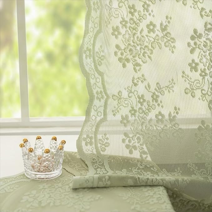YJ YANJUN Vintage Lace Curtains 108 Inches Long-Victorian Floral Pattern Boho - Image 5