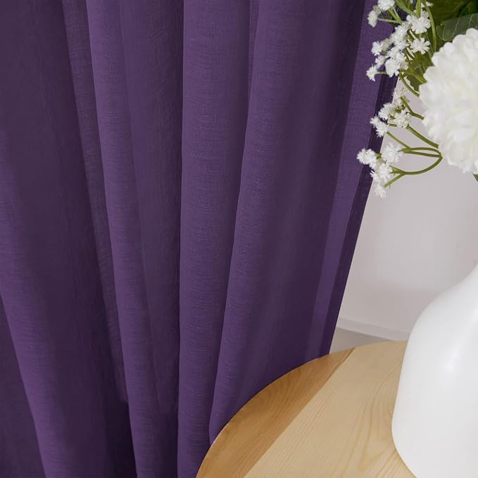 Tollpiz Short Sheer Curtains Linen Textured Bedroom Curtain Sheers Light - Image 3