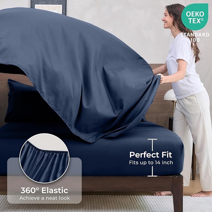 HEVUMYI Navy Blue Twin Comforter Set - 5-Piece All Season Bed in a Bag Twin, Ultra Soft Bedding Set with Comforter, Flat Sheet, Fitted Sheet, Pillowcases, Pillow Shams, Navy Blue
