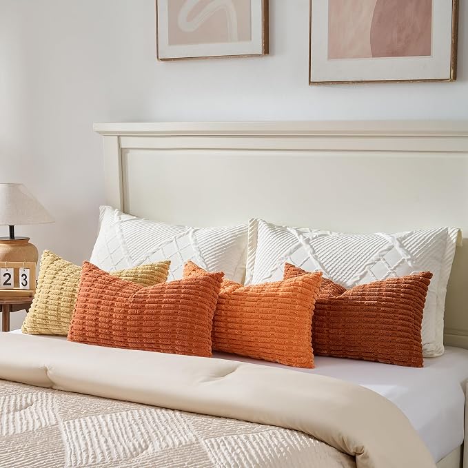 Fancy Homi Set of 4 Burnt Orange Fall Lumbar Rectangle Decorative Throw Pillow - Image 5