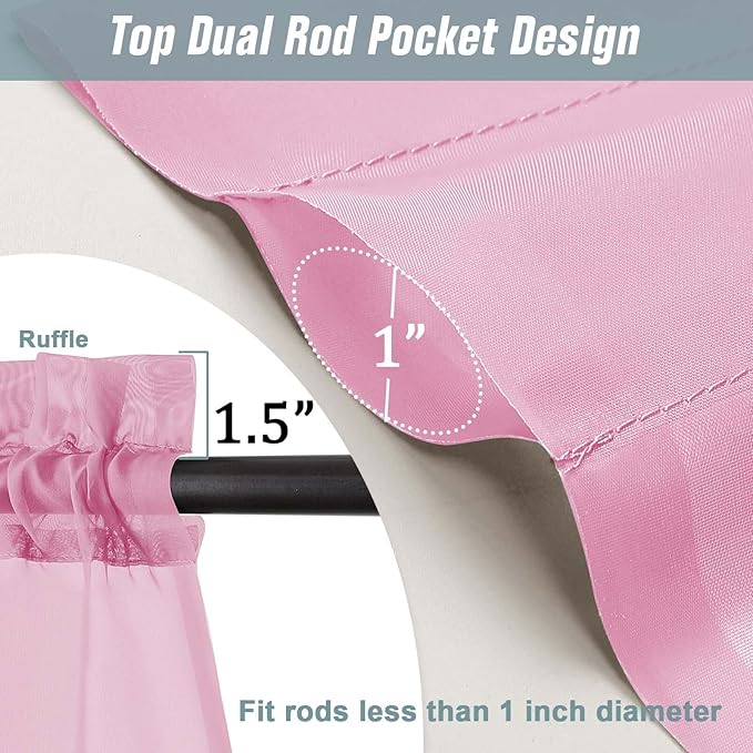 Light Pink Small Sheer Curtains Tier 24 Inches Length 2 Pieces, Light Filtering - Image 3