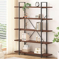 HSH Walnut 5 Tier Bookshelf, Tall Bookcases and Book Shelves 5 Shelf, Large Industrial Metal Wood Display Book Shelf Storage Rack, Rustic Open Bookcase Bookshelves for Bedroom Living Room Office