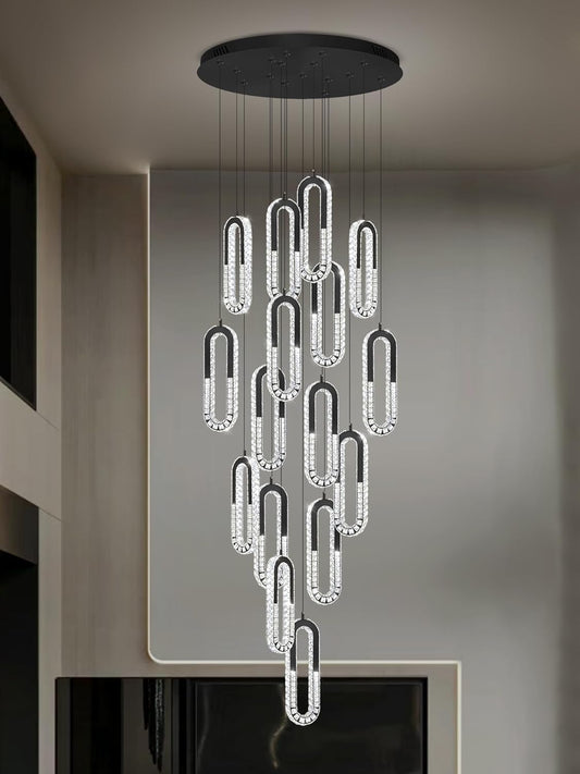 Large Staircase Crystal Chandeliers 16-Light Modern foyers Entrance 150" Long Chandeliers for High Ceilings Dimmable 2700K-6000K