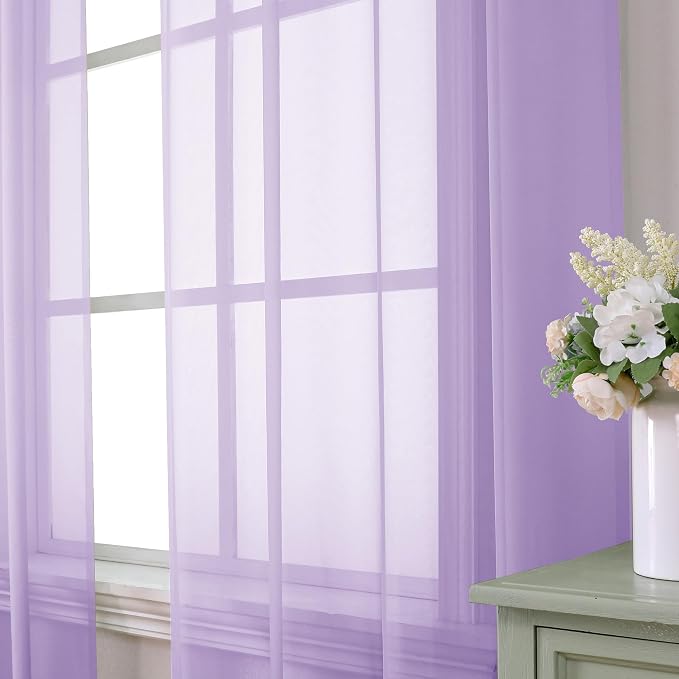 Aiyufeng Light Purple Sheer Curtain Panels Pair Sold 45 Inch Length, Light - Image 2