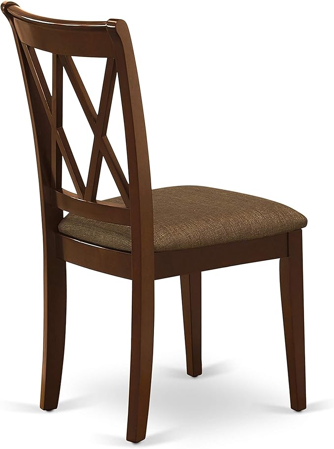 East West Furniture HBCL5-MAH-C 5 Piece Dining Room Table Set Includes a Round Kitchen Table with Pedestal and 4 Linen Fabric Upholstered Dining Chairs, 42x42 Inch, Mahogany